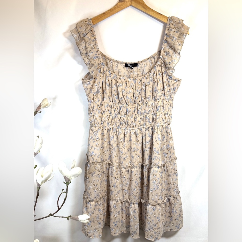 Trixxi Cream Floral Ruffle Mini Dress